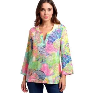 Lilly Pulitzer Tunic Top Women's Sz S Amelia Island Roar of the Seas  3/4 Sleeve